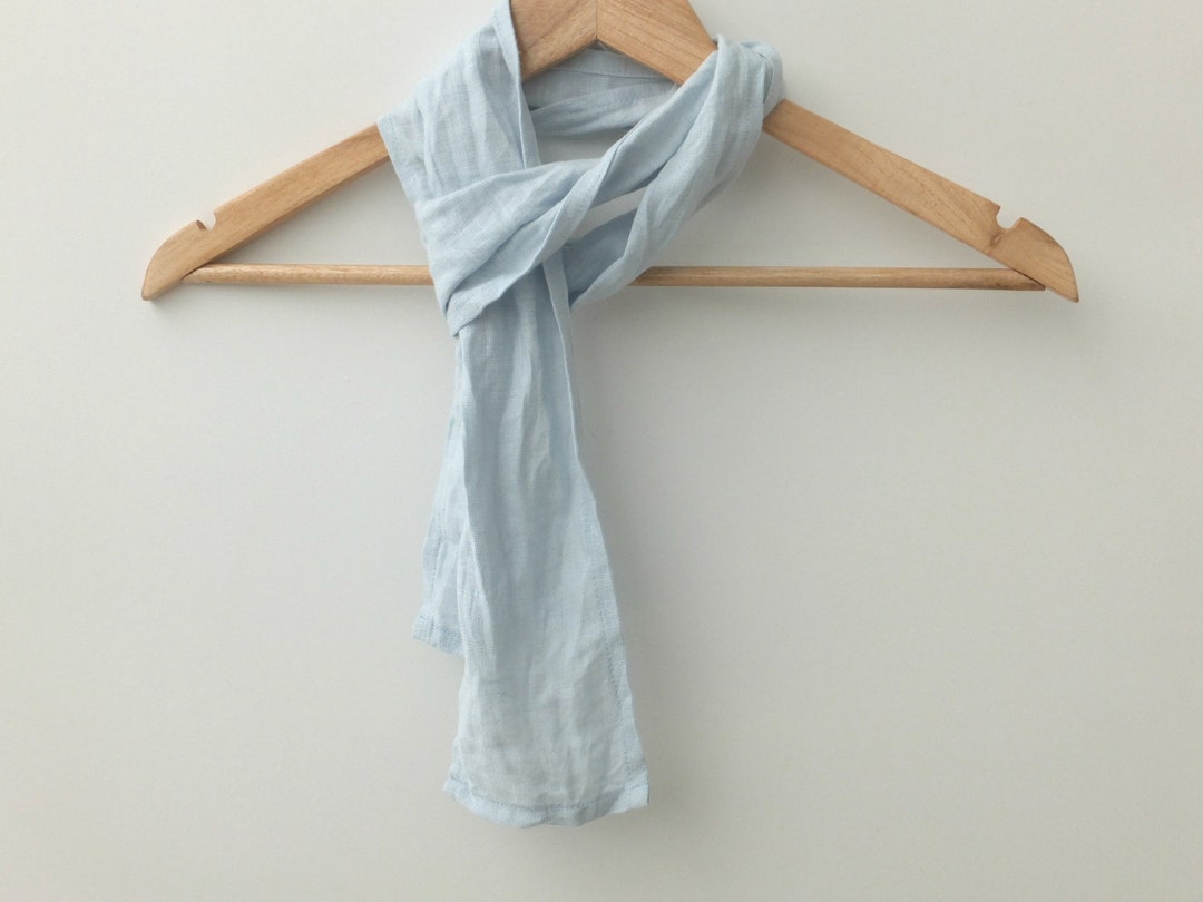 Skinny Light Blue Linen Scarf for Men and Women, Hair, Neck, Head