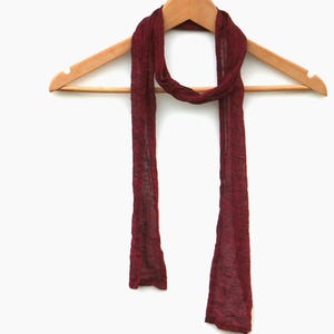 Dark Red Skinny Linen Scarf: Thin Head, Hair, Neck Band
