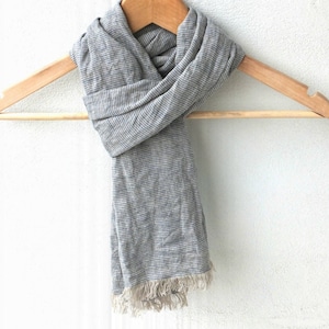 small blue grey striped linen scarf - short stripe scarf