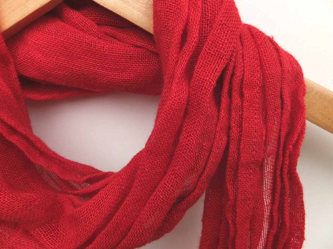 Lightweight Small Red Gauze Linen Scarf - Etsy
