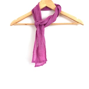 skinny hot pink gauze linen scarf, lightweight headband, hair, neck wrap