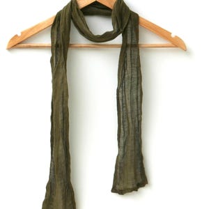 Greenish Brown Skinny Linen Scarf for Men and Women