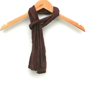 brown skinny linen scarf for men and women, thin neck accessory 4"×56.7" / 10×144 cm,