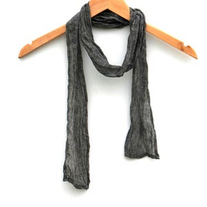 Dark Gray Skinny Linen Scarf: Thin Gauze Neck Tie, Hair Band