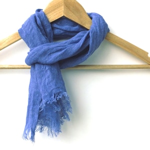 small lightweight cornflower blue gauze linen scarf 9&quot;x62&quot; / 23 x 158 cm