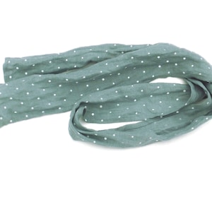 skinny ice blue polka dot linen scarf  10 cm x 152 cm / 4" x 60"