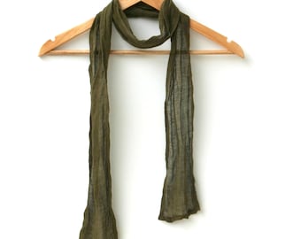 skinny greenish brown pure linen scarf for men and women