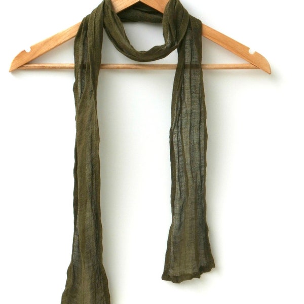 skinny greenish brown pure linen scarf for men and women