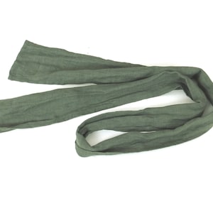 skinny sage green linen scarf for women and men 4"x57.4" / 10 x 146 cm