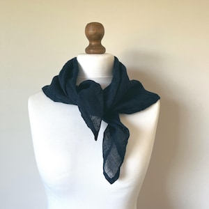 dark navy blue gauze linen square scarf for men and women, lightweight bandana