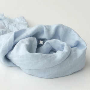 small short light blue linen scarf / short and narrow summer accessory