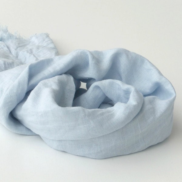 small short light blue linen scarf / lightweight summer accessory