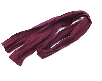 Sciarpa sottile in lino bordeaux per uomo e donna: testa sottile viola rossastro, elastico per capelli