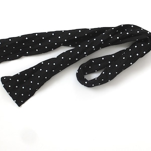 skinny black white polka dot linen scarf /short and narrow neck, head, hair wrap band