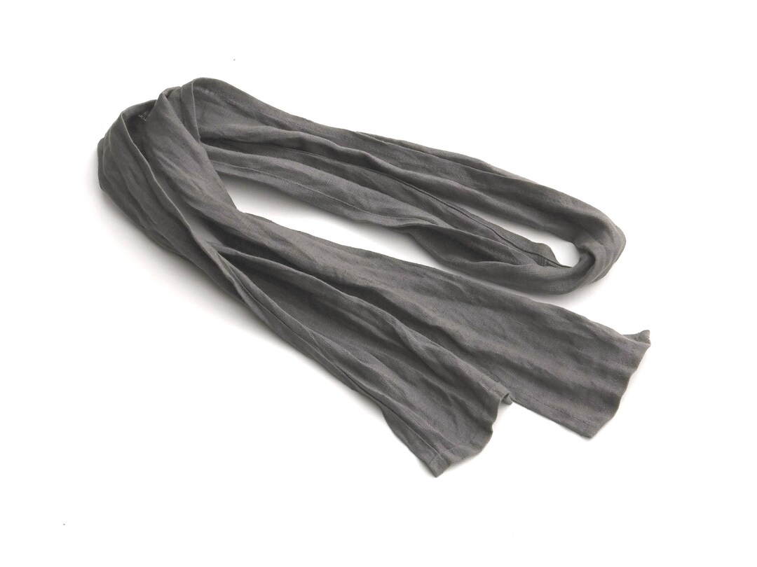 Skinny Grey Linen Scarf for Men and Women, Narrow Hair, Neck, Head Tie