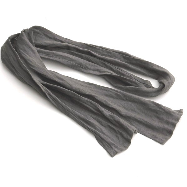 magere grijze linnen sjaal voor mannen en vrouwen, smal haar, nek, hoofdbandomslag 10x144 cm/4"x56.7"