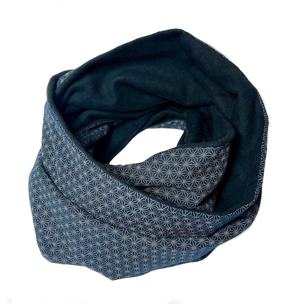 Snood  # ASANOHA pointillés BEIGE & MARINE foncé  # écharpe tissu  wax (2 tours)