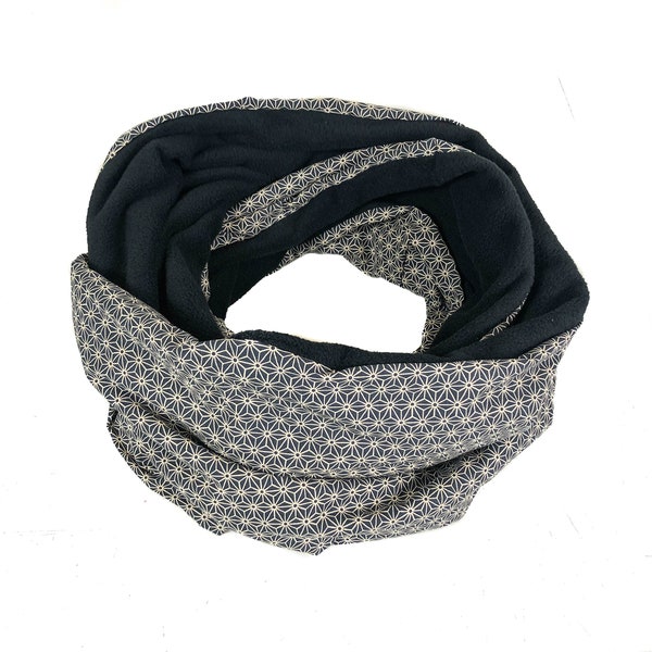 Snood  # ASANOHA BEIGE & BLEU # écharpe tissu  wax (2 tours)