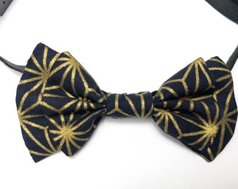 Japanese fabric bow tie with black gold geometric patterns