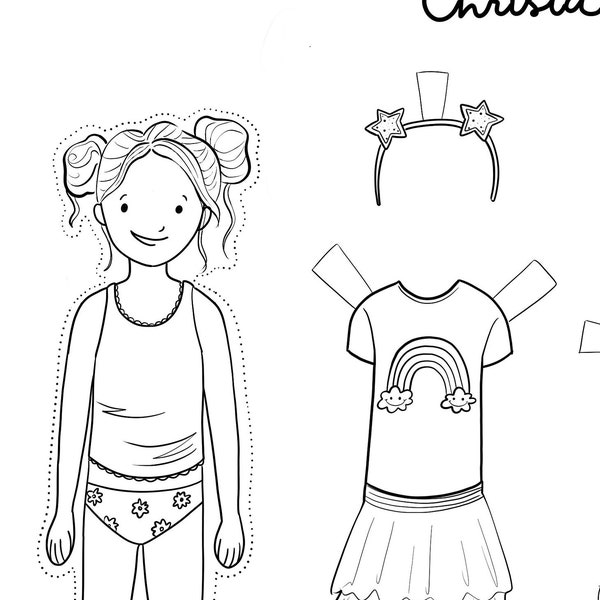 Christa Printable Paper Doll - Color Me - Instant Download - dress up, little girls, quiet play, colorable, coloring page, paperdoll