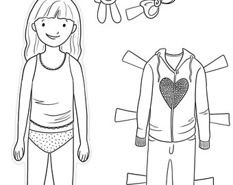 Kara Printable Paper Doll - Color Me - Instant Download - dress up, little girls, quiet play, colorable, coloring page, paperdoll