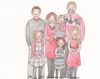 Custom Watercolor Family Portrait - Personalized Gift