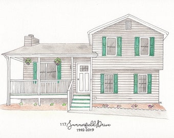 Custom Watercolor Home Portrait - Hand Painted Made to Order Art - Housewarming Gift
