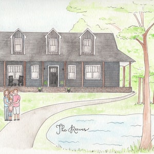 Custom Watercolor Home Portrait WITH FAMILY Hand Painted Made to Order Art Housewarming Gift image 4