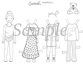 Sarah Printable Paper Doll - Color Me - Instant Download - dress up, little girls, quiet play, colorable, coloring page, paperdoll