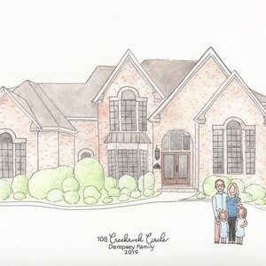 Custom Watercolor Home Portrait WITH FAMILY Hand Painted Made to Order Art Housewarming Gift image 3