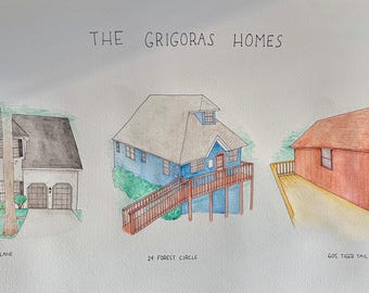 Custom Watercolor Home Portrait - Hand Painted Made to Order Art - Housewarming Gift