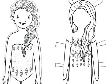 Ice Queen Printable Paper Doll - Color Me - Instant Download - dress up, little girls, quiet play, colorable, coloring page, paperdoll