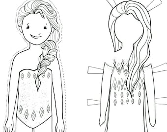 Ice Queen Printable Paper Doll - Color Me - Instant Download - dress up, little girls, quiet play, colorable, coloring page, paperdoll