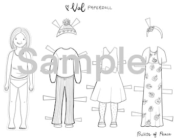 Val Printable Paper Doll - Color Me - Instant Download - dress up, little girls, quiet play, colorable, coloring page, paperdoll, valentine