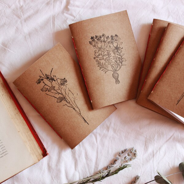 2 kraft notebook pack | botanical designs, handmade notebook, sustainable notebook, handmade bookbinding, sustainable stationery