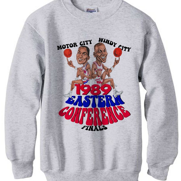 Detroit Pistons vs Chicago Bulls playoffs jordan pippen vintage 1989 bad boy isiah thomas dennis rodman - fleece sweatshirt sweater ash grey