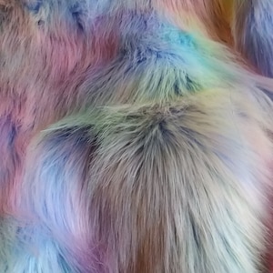 Luxury Extra Soft and Cuddly Long  Faux Fur Pastel Rainbow  50mm pile Very Colourful