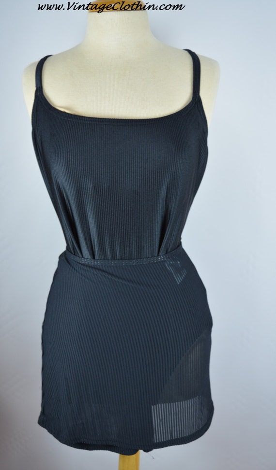 1980s Vintage Catalina Black Ribbed Bathing Suit S