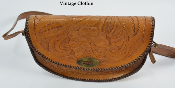 C1950s Tooled Leather Purse, Crossbody Bag, Should