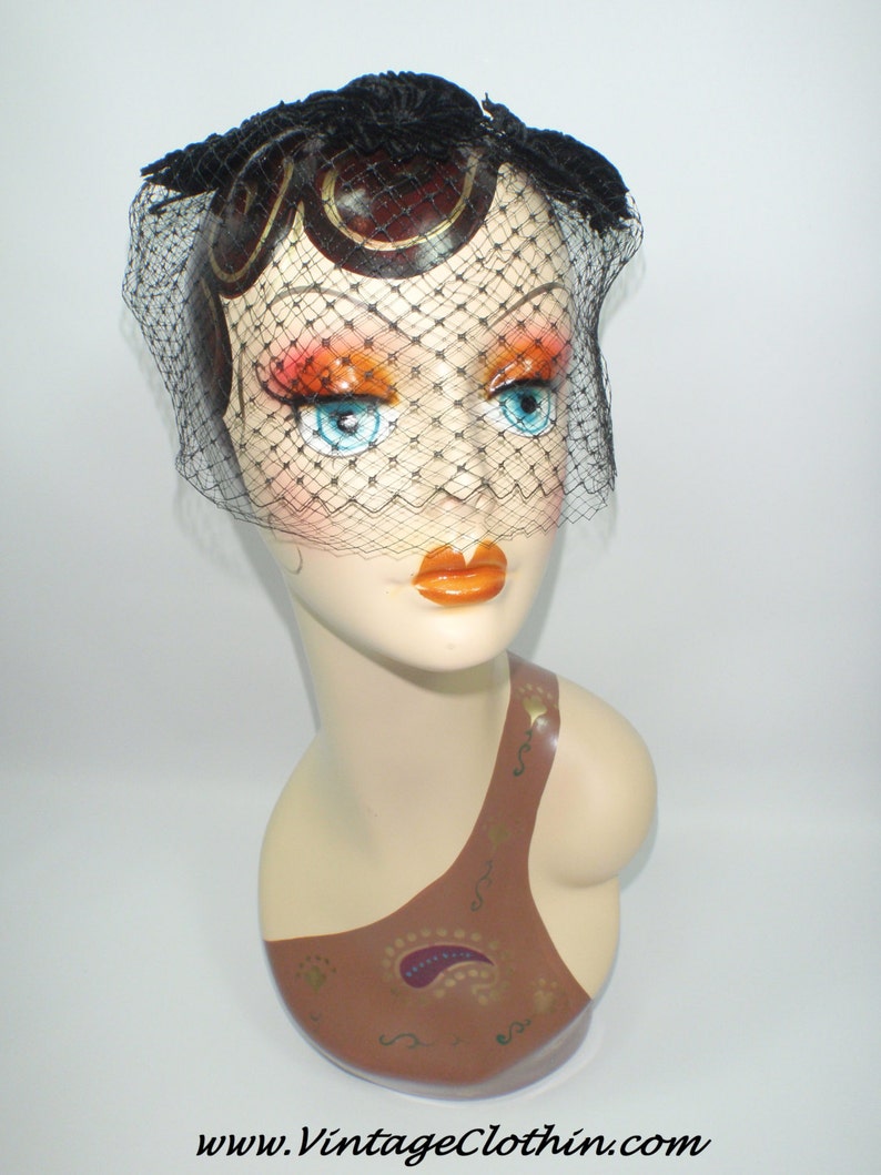 1950s/1960s Union Label Black Net Hat With Velvet Ribbon Etsy