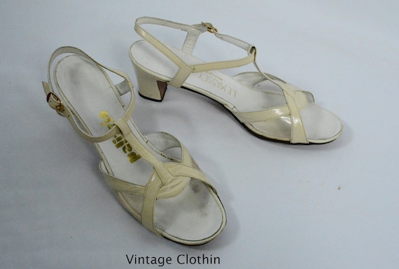 1971 Palizzio / L E Massey Bone T Strap Sandals, L