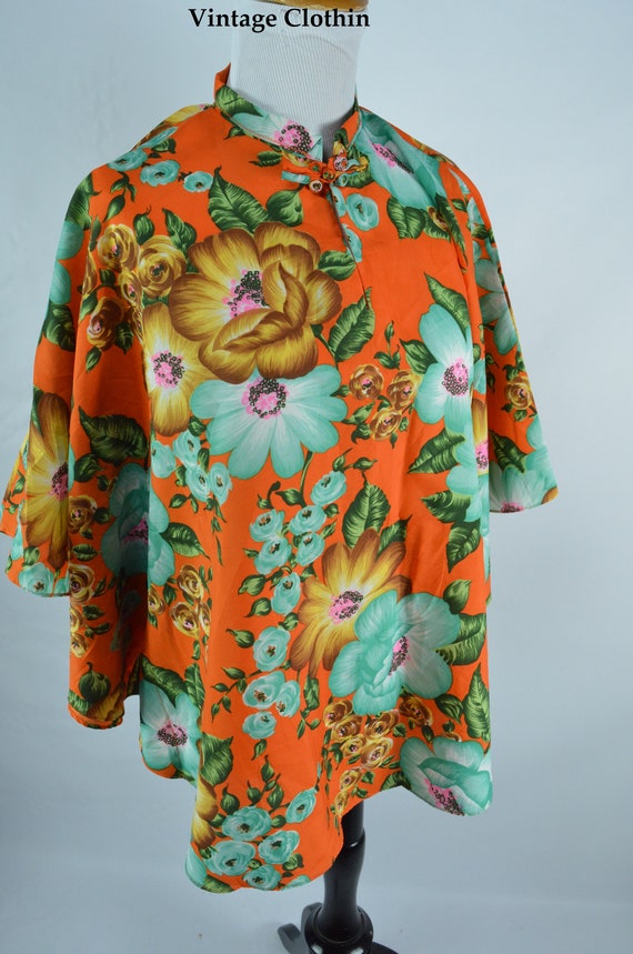 C1970s Floral Print Cape, Poncho, Blouse, Top, 197