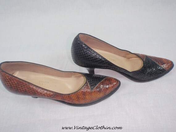 Late 1940s/1950s Two Tone Snakeskin Pumps, Shenani