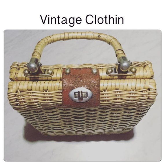 C1950s Brown Wicker Purse, Wicker Purse, 1950s Pur