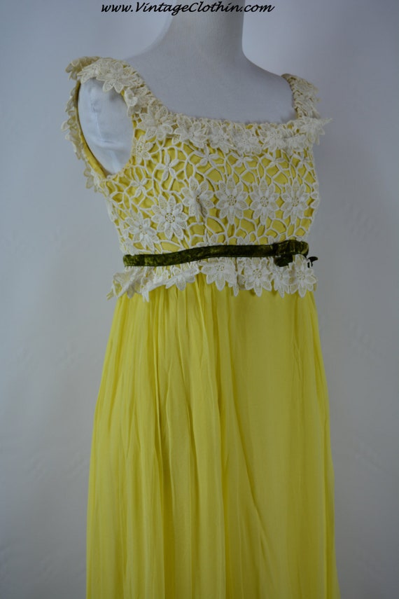 1960s Nadine Yellow Chiffon, Taffeta and Lace Prom
