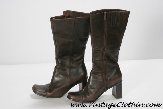 1970s Mod Square Toe Brown GO GO Boots, Vintage Bo