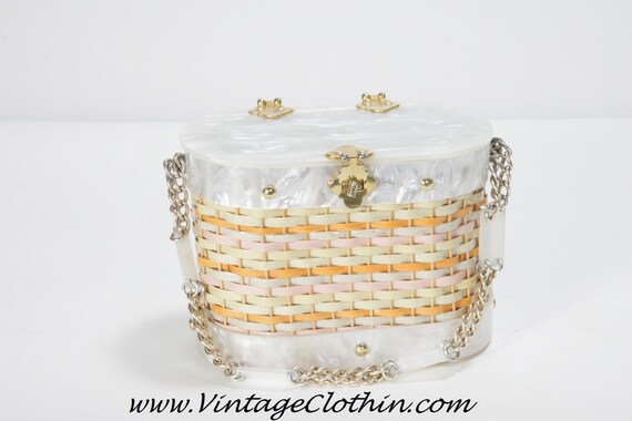 1950s Stylecraft Miami Lucite Basket Wicker Box Pu