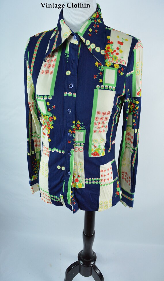 C1970s Floral Print Blouse, Shirt, 1970s Blouse, 7