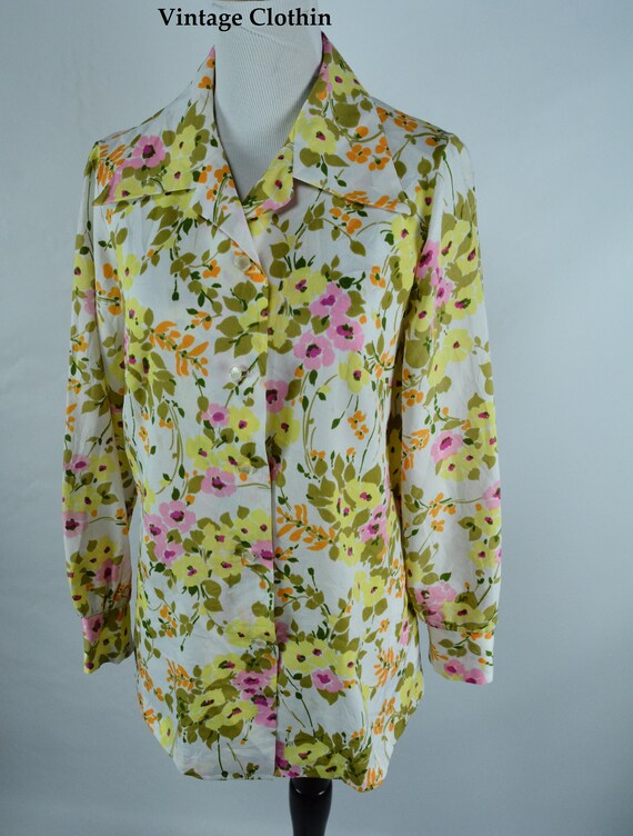 C1970s Graff Floral Print Blouse, Shirt, 1970s Blo
