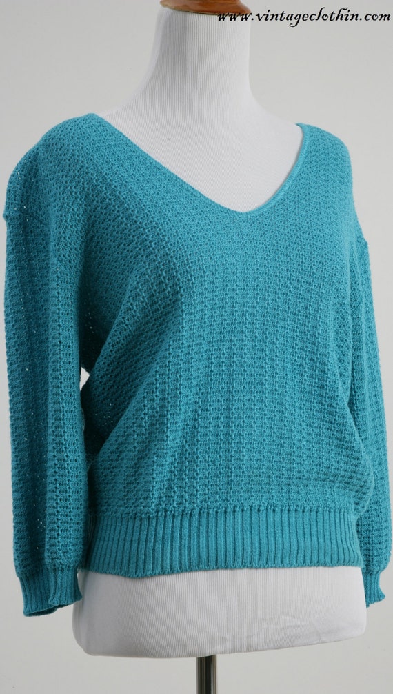 1980s - 1990s Fishnet Knit Teal Top, Vintage Top,